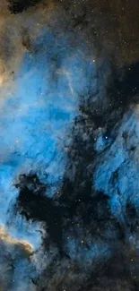 Blue nebula with cosmic clouds and stars in a mystical space design.