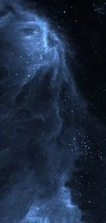 Mystical blue nebula with stars in dark space.