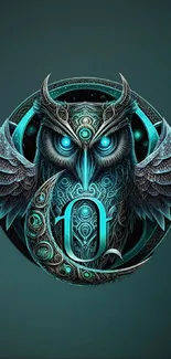 Mystical blue owl artwork with glowing eyes and intricate details.