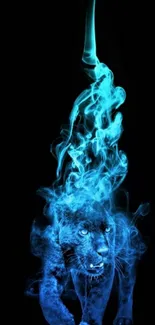 Mystical blue panther with smoke effects on a black background.