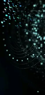 Mystical blue particles spiraling on a dark mobile wallpaper background.