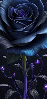 Mystical blue rose with a dark, elegant aura for mobile wallpaper.