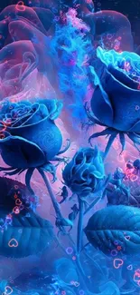 Mystical blue roses with ethereal glow and vibrant hues.