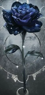 Mystical blue rose with celestial background design.