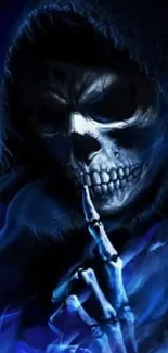 Dark fantasy skeleton with blue flames.