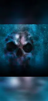 Ethereal skull art in blue hues for a mystical mobile wallpaper.