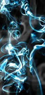 Ethereal blue smoke flowing over a dark background, creating a mystical artwork.