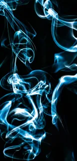 Abstract blue smoke design on a dark background for mobile wallpaper.