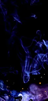 Mystical blue smoke with fiery accents on dark background.