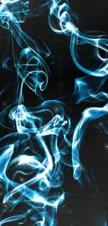 Mystical blue smoke swirling on a dark backdrop creating an ethereal design.