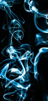 Ethereal blue smoke swirls on dark background.