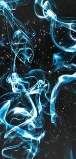 Mystical blue smoke with sparkling stars on a dark background.