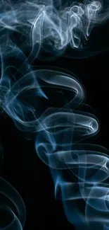 Ethereal blue smoke swirls on dark background mobile wallpaper.