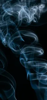 Mysterious blue smoke swirls over a dark background.