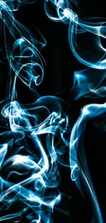 Swirling mystical blue smoke on a dark background, perfect for phone wallpaper.