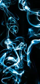 Abstract blue smoke swirls on a dark background.