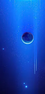 Vibrant blue space wallpaper with a planet and stars.