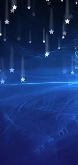 Blue starscape wallpaper with glowing stars and abstract design.