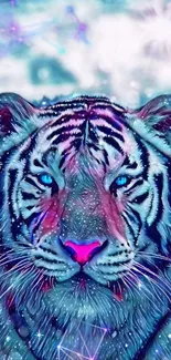 Mystical blue tiger artwork with vibrant colors.