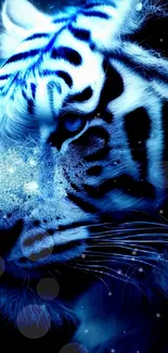 Captivating mystical blue tiger wallpaper design.