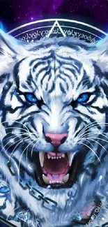 Mystical blue tiger with glowing eyes in fantasy art.