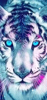 Mystical blue tiger with bright eyes, perfect for phone wallpaper.