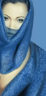 Stylish blue-themed portrait of veiled woman for mobile wallpaper.