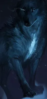 Majestic blue wolf artwork on a dark background wallpaper.