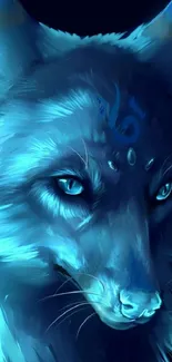 Mystical blue wolf digital art wallpaper with vibrant colors