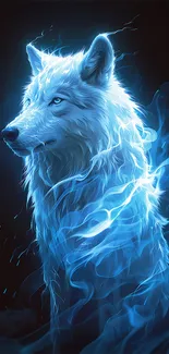 Mystical blue wolf with glowing energy aura.