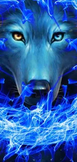 Electric blue wolf with ethereal energy aura.