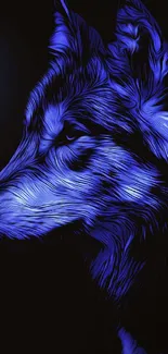 Artistic blue wolf under a moonlit sky, perfect for mobile wallpaper.