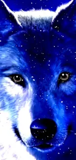 Mystical blue wolf with snow effect for mobile wallpaper.