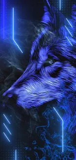 Mystical blue wolf with a dark background, exuding fantasy and nature vibes.