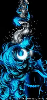 Mystical silhouette art of a woman with flowing blue hair in digital style.