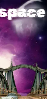 Cosmic-themed wallpaper with a mystical bridge and space background.