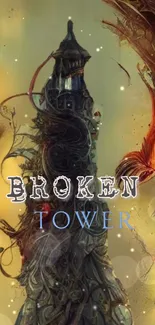 Mystical broken tower with vibrant details.