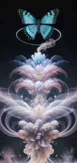 Mystical butterfly with ethereal clouds and celestial design.