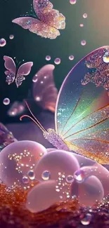 Mystical butterfly and bubbles in artistic purple hues.