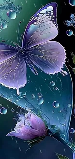 Mystical butterfly with flowers in fantasy art wallpaper