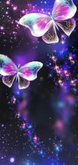 Mystical butterfly galaxy wallpaper with vibrant colors and dreamy space background.