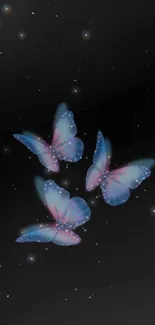 Enchanting glowing butterflies on a dark phone wallpaper.