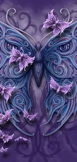 Intricately designed mystical purple butterfly wallpaper for mobile devices.