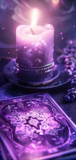 Purple candlelit tarot scene with mystic glow.