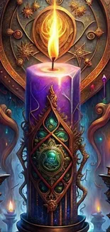 Purple mystical candle with ornate design.
