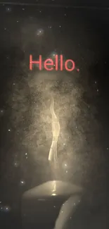 Candle light with 'Hello' text in a starry cosmic scene.