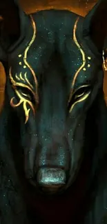 Mystical dark canine with golden accents mobile wallpaper.