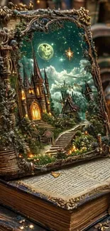 Mystical castle with glowing lights at night