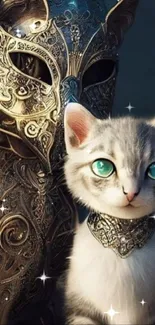 Cat and kitten with intricate designs in a fantasy art style.