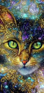 Mystical cat artwork with vivid colors and intricate designs.